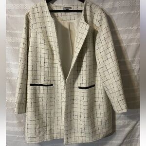 Jessica London Ivory Treed Square Plaid Fully Lined Long Dress Coat